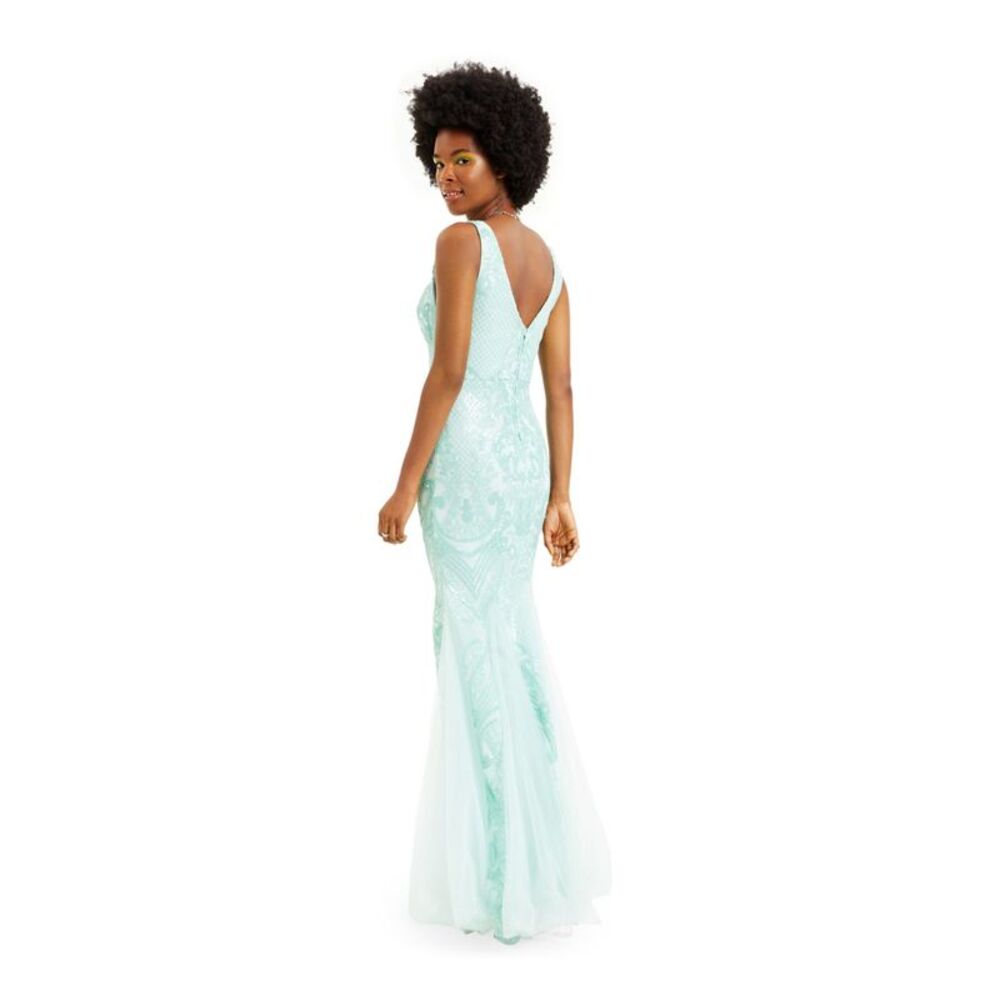 TEEZE ME Womens Green Mesh Gown Sleeveless Full-Length Prom Mermaid Dress 11\12 - Picture 2 of 4
